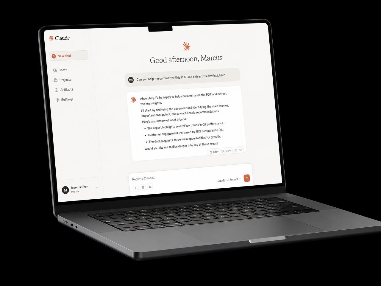 Custom AI business application designed by Good Morning AI, shown on a laptop